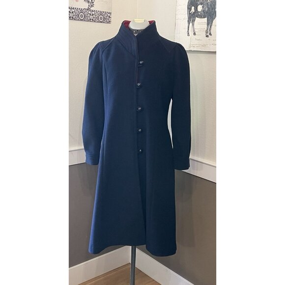 Vintage Freddi-Gail Wool Princess Coat M/L Navy Blue Midi Fit & Flare - Picture 2 of 9